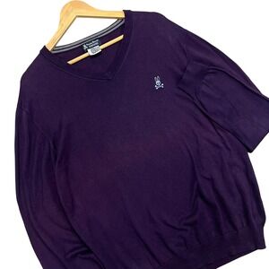 Psycho Bunny Mens Purple 100% Pima Cotton V-Neck Sweater Size Large Logo Knit